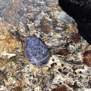 Blue Teardrop Gemstone Pendant Necklace - Sterling Setting